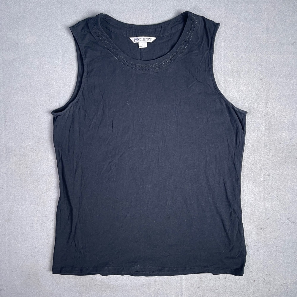 Pendleton Tank Top Sleeveless Casual Embroidered Neck‎ Black XL